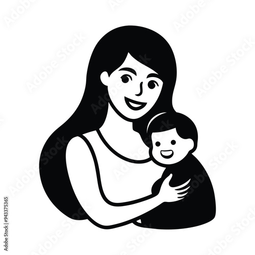 Mother Holding Child with Compassion, Heartfelt vector Illustration
