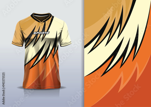 Sport jersey design template mockup curve line for football soccer, running, esports, black gold orange color