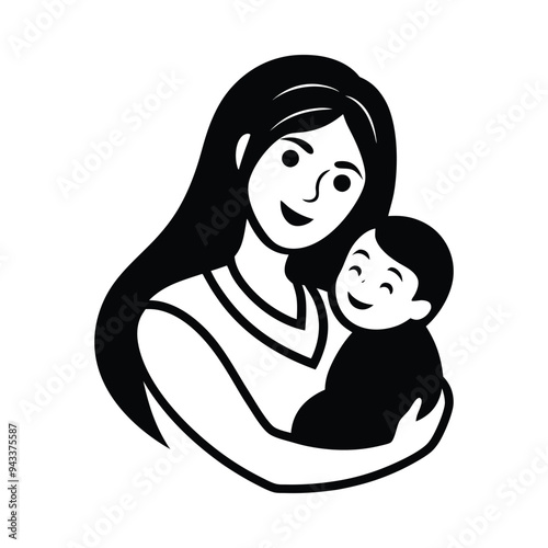 Mother Holding Child with Compassion, Heartfelt vector Illustration
