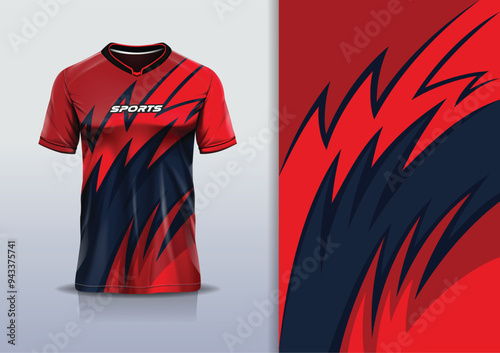 Sport jersey design template mockup curve line for football soccer, running, esports, black red color