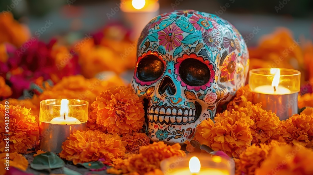 Sugar skull with candles Sugar skull with candles