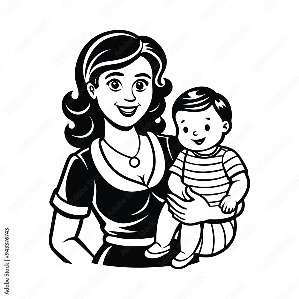 Mother Holding Child with Compassion, Heartfelt vector Illustration
