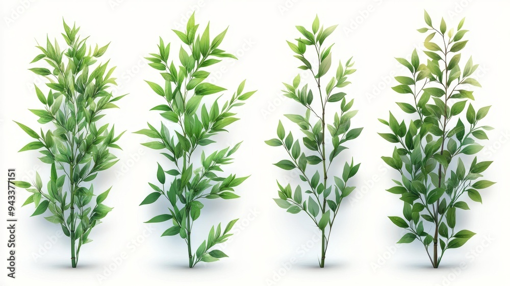 Fototapeta premium Lush Green Branches Isolated on White Background Generative AI