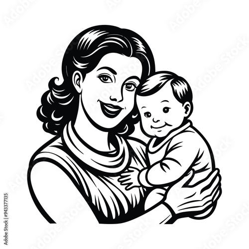 Mother Holding Child with Compassion, Heartfelt vector Illustration
