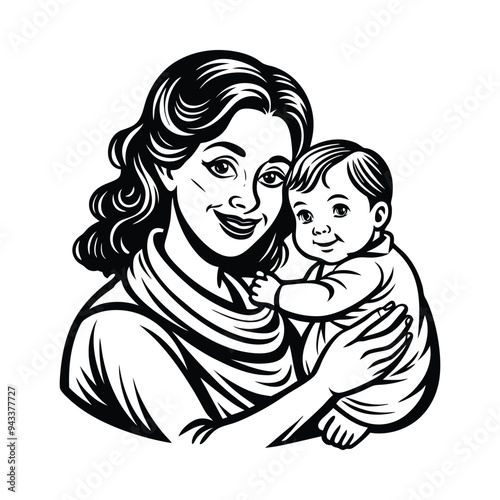 Mother Holding Child with Compassion, Heartfelt vector Illustration
