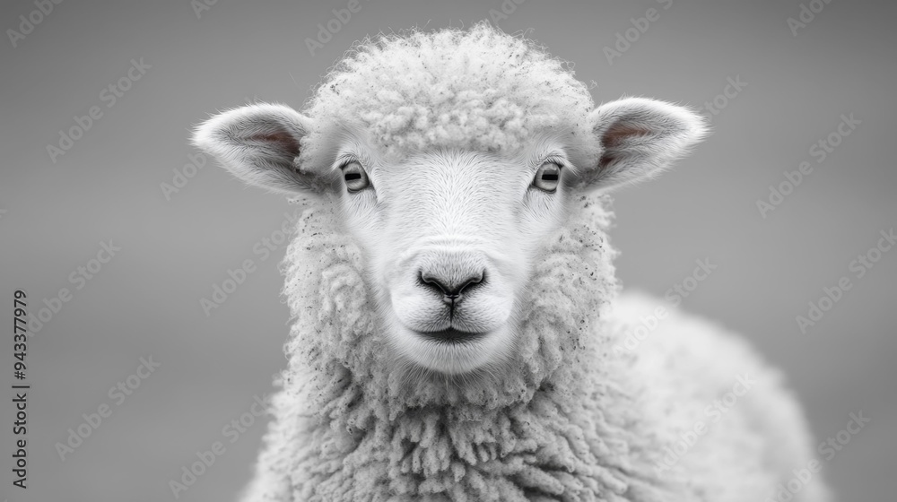 Fototapeta premium Curious Sheep Close-up Generative AI
