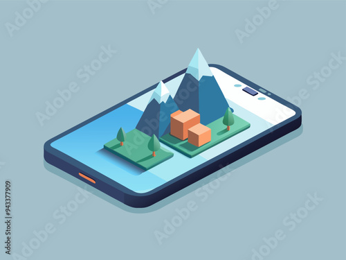 Isometric colorful camping mobile concept with tourists outdoor recreation and hiking elements on phone screen isolated vector illustration