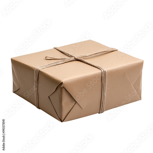 A beautifully wrapped brown gift box tied with twine photo