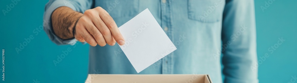 French politician casting a vote, ballot paper inserted into a voting box, clear and simple environment, emphasis on civic duty and the electoral process during elections French politician casting a vote, ballot paper inserted into a voting box, clear and simple environment, emphasis on civic duty and the electoral process during elections