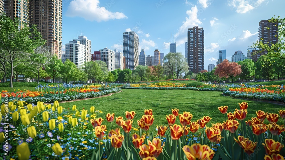 City Park with Blooming Tulips City Park with Blooming Tulips
