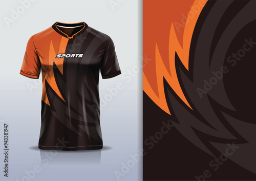 Sport jersey design template mockup curve line for football soccer, running, esports, black orange color