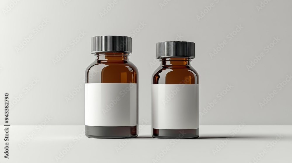 Amber Glass Bottles with Labels Generative AI Amber Glass Bottles with Labels Generative AI