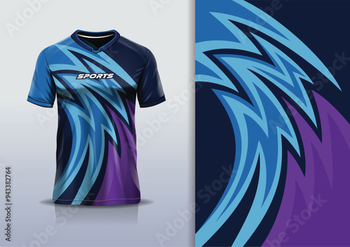 Sport jersey design template mockup curve line racing for football soccer, running, esports, blue purple black color