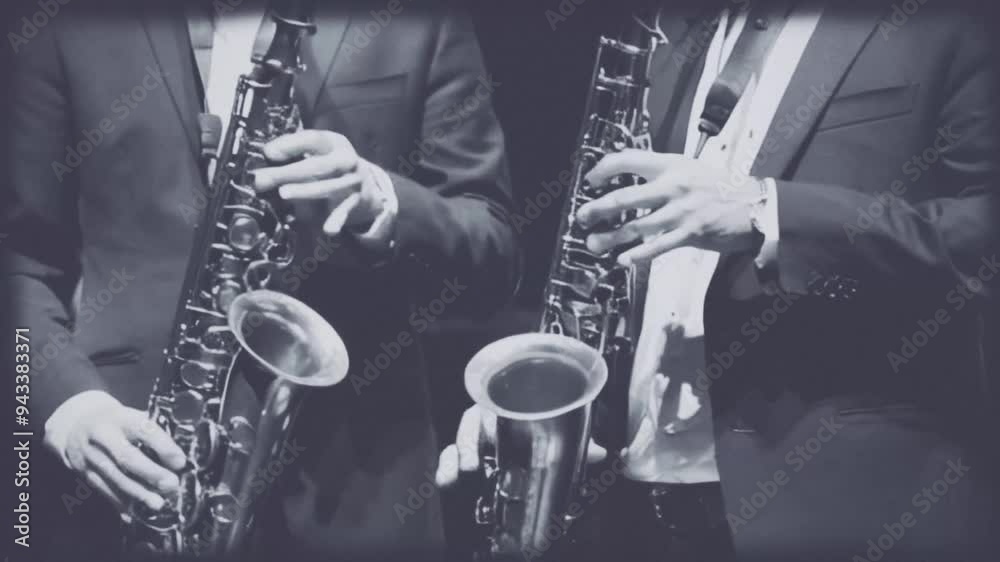 old World Jazz Festival. Saxophone, music instrument played by saxophonist players and band musicians on stage in the fest. 