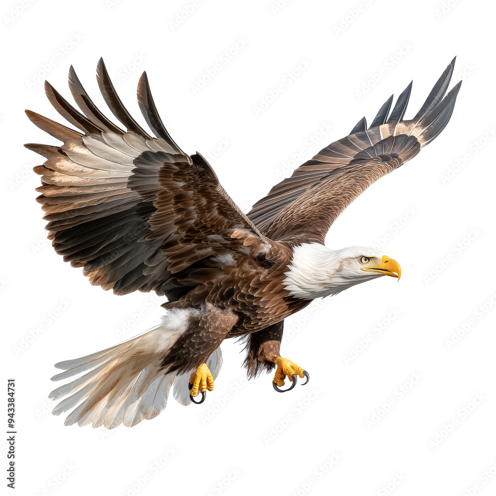 Fototapeta premium Striking Bald Eagle Soars Through the Sky, Displaying Its Magnificent Wings and Powerful Presence in Flight.