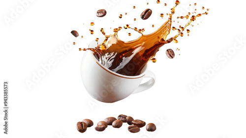 Coffee spilling, coffee beans below