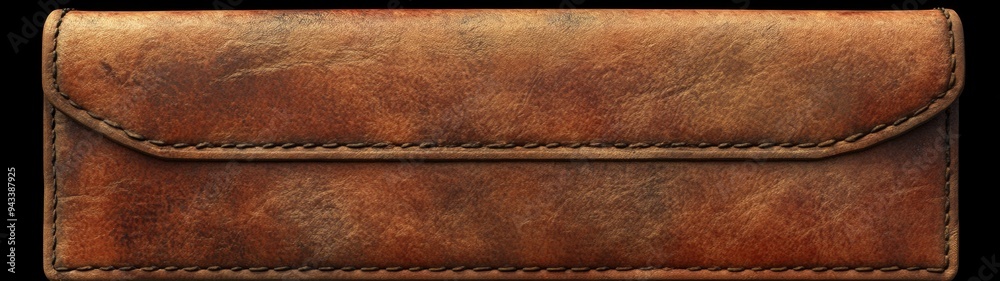Fototapeta premium Vintage Leather Wallet, worn and marked, features a playful cartoon design, showcasing its unique character and charm in a detailed 3D representation.