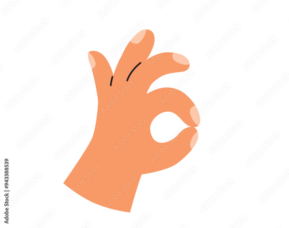 OK gesture. Human hand isolated on white background. Positive sign. Communication concept. Vector flat illustration. OK gesture. Human hand isolated on white background. Positive sign. Communication concept. Vector flat illustration.