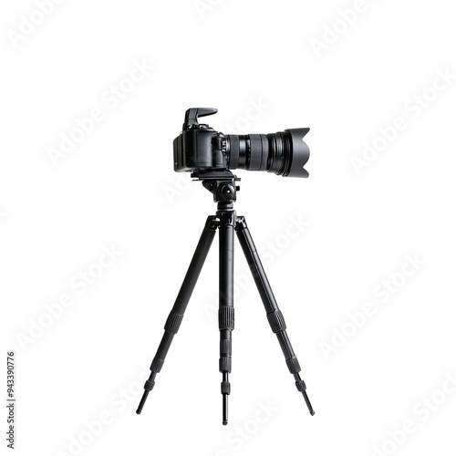 A professional camera on a sturdy tripod, ideal for capturing high-quality images in various photography settings.