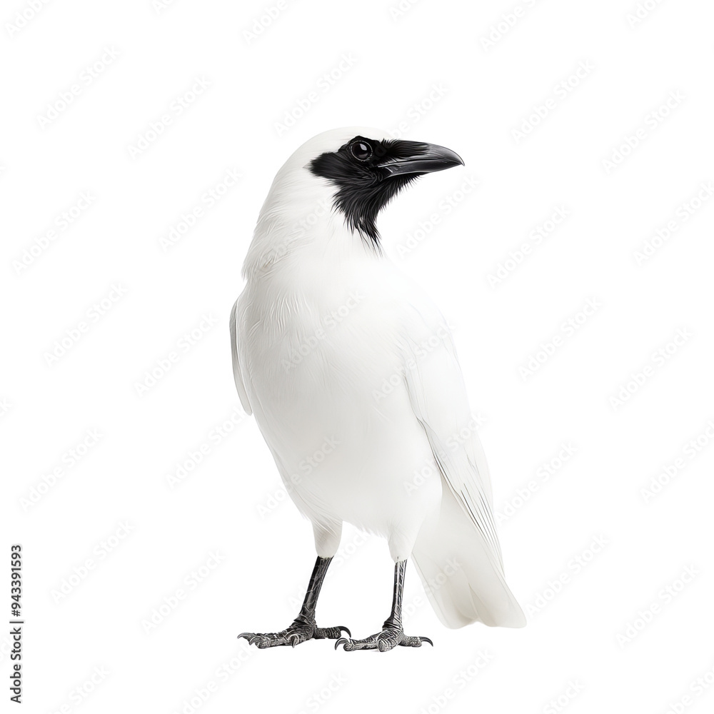 Fototapeta premium A striking white bird with a distinctive black face, showcasing its unique features and elegance.