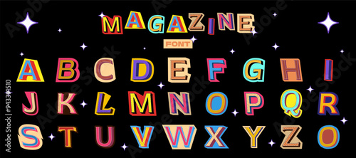 Set of retro cut out letter alphabet. Vector illustration.