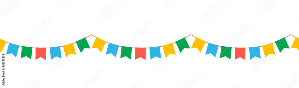 Fototapeta premium Seamless border with garlands. Carnival flags for children. Vector illustration isolated on white background
