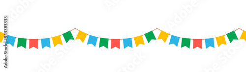 Seamless border with garlands. Carnival flags for children. Vector illustration isolated on white background