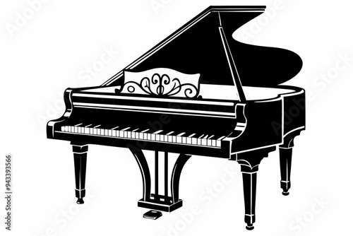 Piano silhouette vector illustration, Royel-type luxury vintage piano