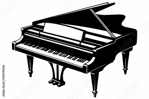 Piano silhouette vector illustration, Royel-type luxury vintage piano