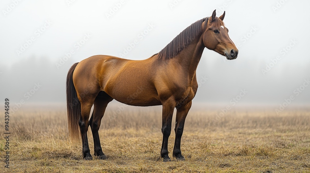 Majestic Horse in a Misty Field Generative AI Majestic Horse in a Misty Field Generative AI