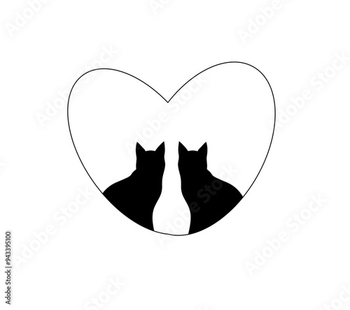 two cats in the heart isolate icon on a transparent background