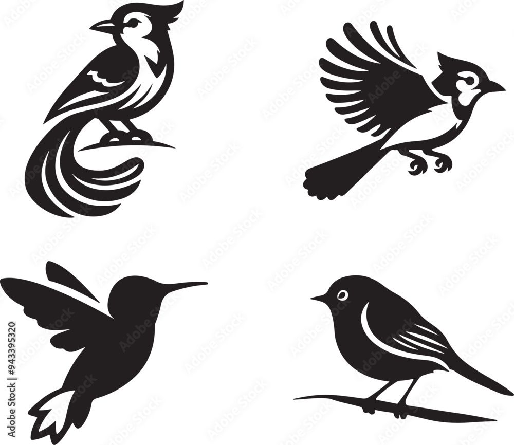 set of silhouettes of birds set of silhouettes of birds
