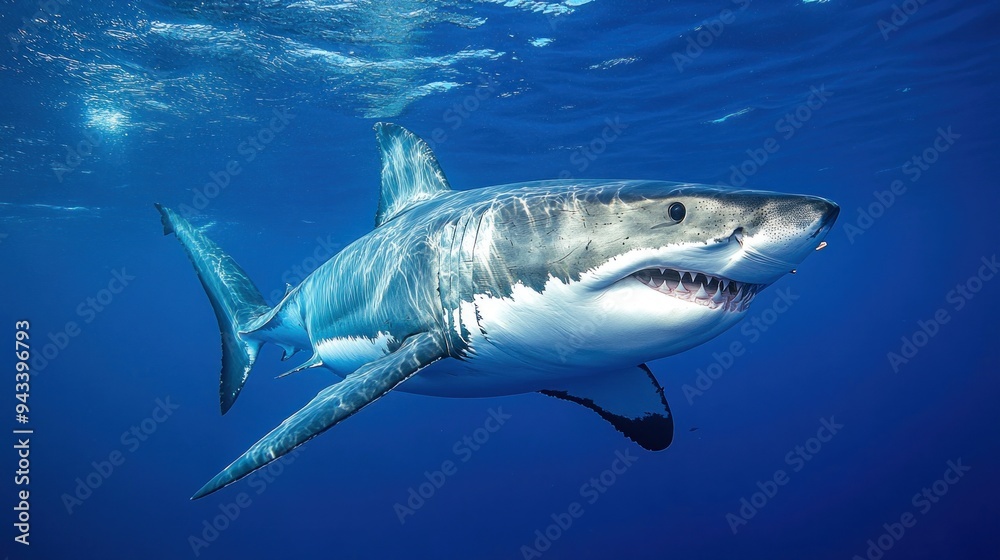 Fototapeta premium Great White Shark Swimming in the Ocean