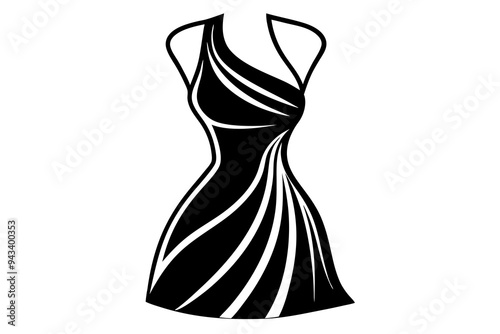 Women's One-Shoulder Ribbed Midi Knit Dress. vector silhouette  illustration 