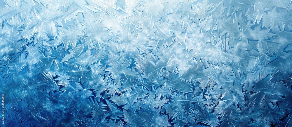 Fotografie Blue ice winter background with a frozen pattern on a window creating a textured