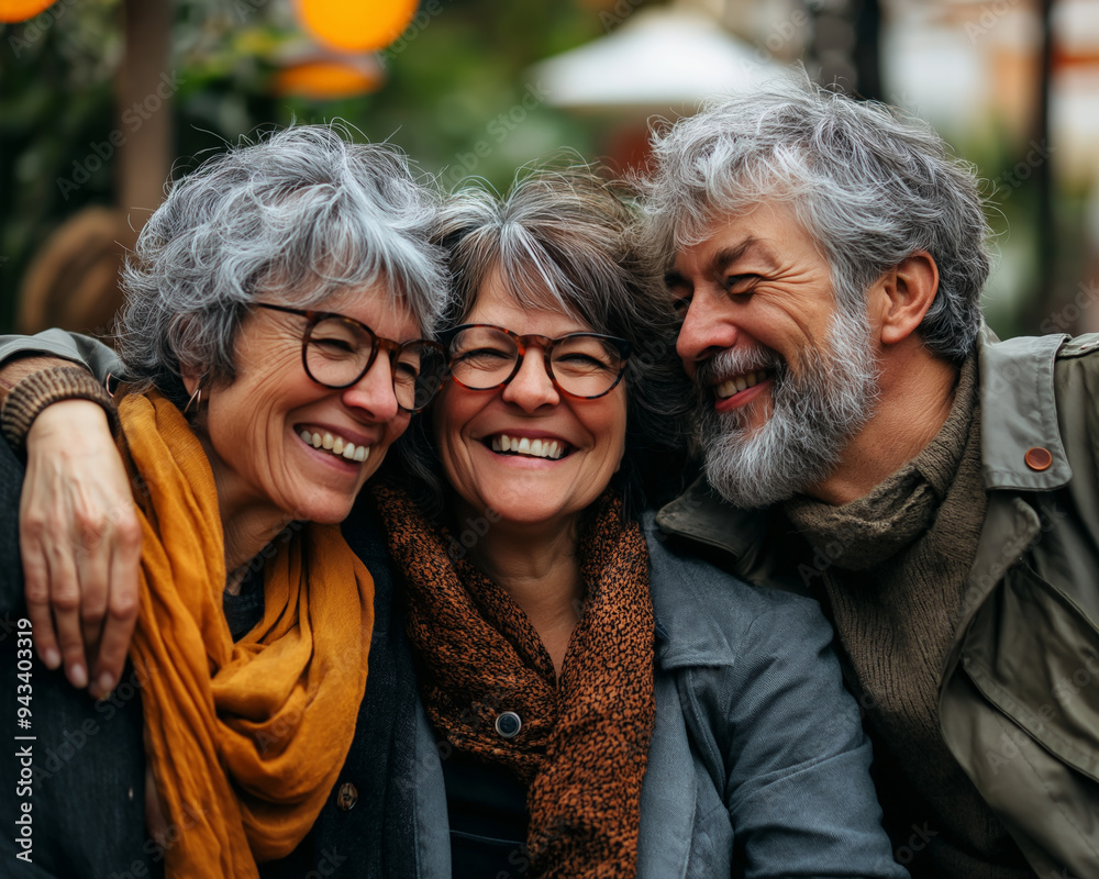 Close-knit group of elderly friends sharing a heartfelt moment of joy, embracing and laughing together, highlighting deep bonds and enduring friendship Close-knit group of elderly friends sharing a heartfelt moment of joy, embracing and laughing together, highlighting deep bonds and enduring friendship