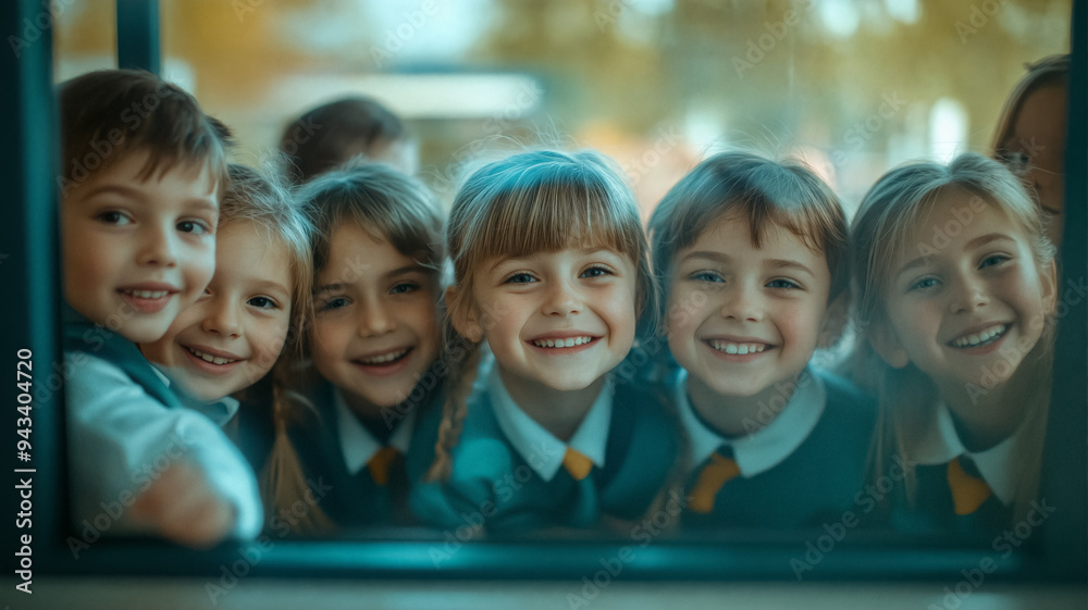 A group of joyful children in school uniforms, smiling brightly and posing together. The close-up captures their happiness and friendship, perfect for educational, school, and back-to-school themes. A group of joyful children in school uniforms, smiling brightly and posing together. The close-up captures their happiness and friendship, perfect for educational, school, and back-to-school themes.