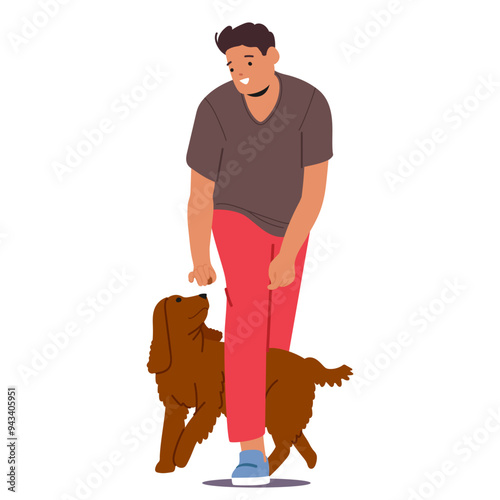 Dog Training Session Where The Handler Male Character Is Giving Commands To The Dog. Cartoon Vector Illustration