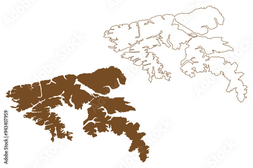 Hoste island ( Republic of Chile, South and Latin America, Tierra del Fuego Archipelago) map vector illustration, scribble sketch Isla Hoste map photo