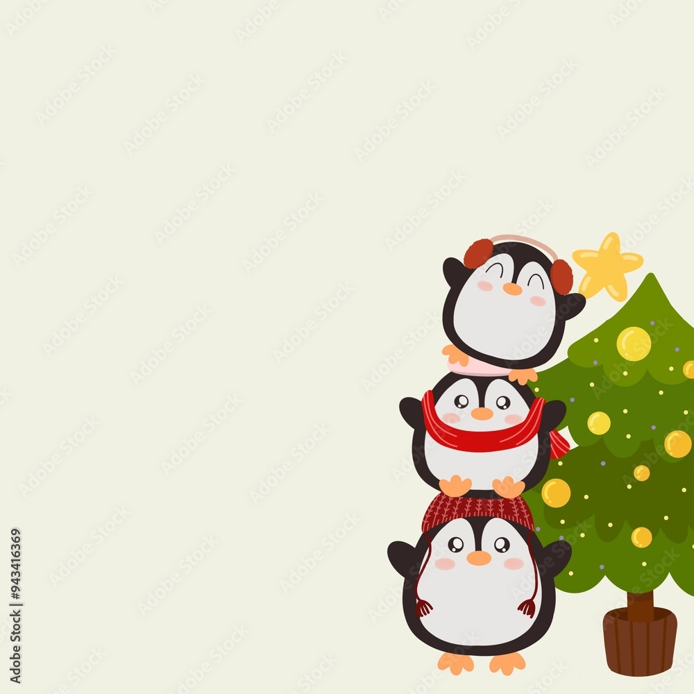 christmas card with penguins christmas card with penguins