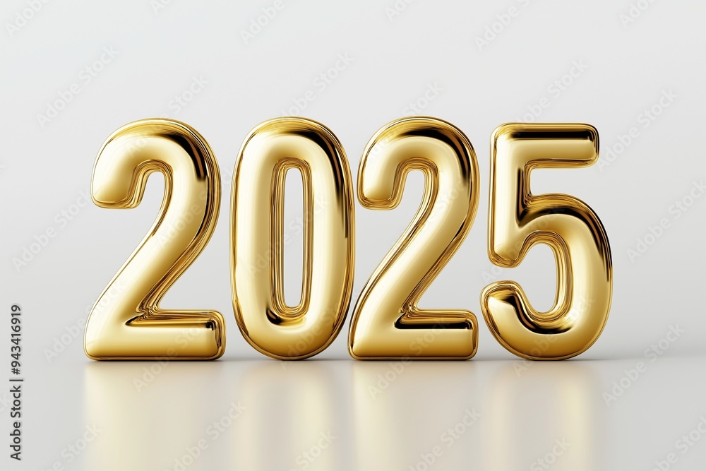 Golden New Year 2025 typography with vibrant, festive design elements