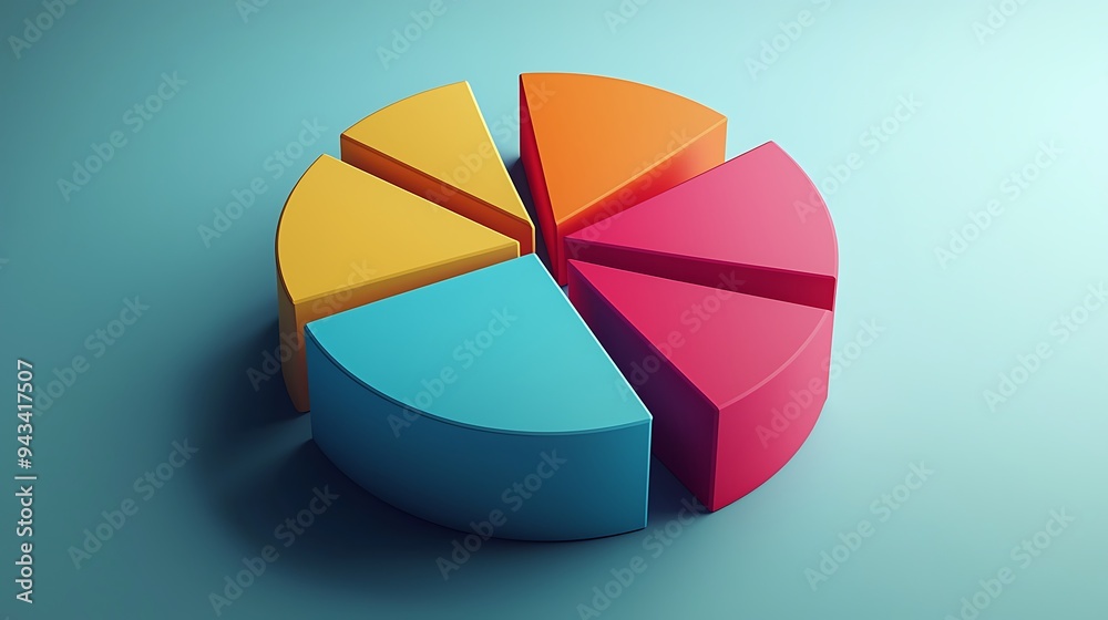 Obraz premium A colorful 3D pie chart graphic provides a dynamic and eye-catching visualization for data presentation.