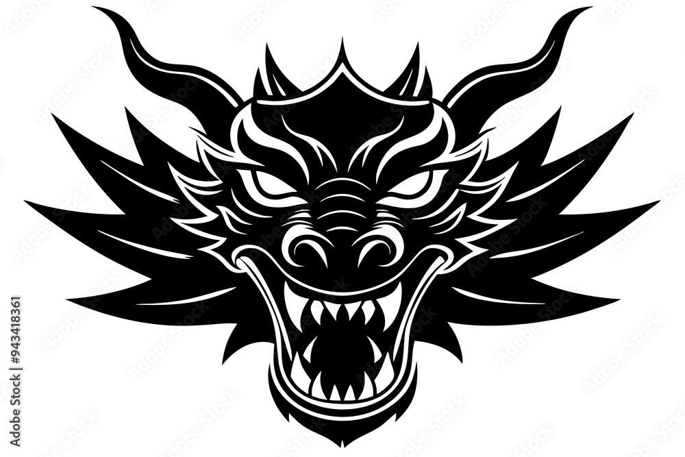 angry traditional Chinese dragon head vector illustration on a white background angry traditional Chinese dragon head vector illustration on a white background