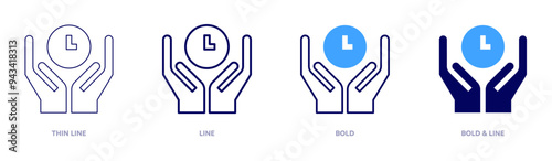 Time management icon in 4 different styles. Thin Line, Line, Bold, and Bold Line. Duotone style. Editable stroke