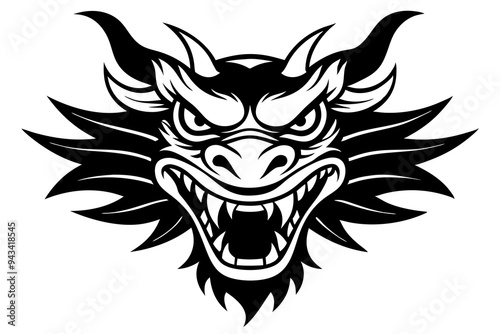 angry traditional Chinese dragon head  vector illustration on a white background