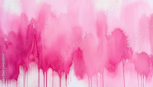 pink watercolor background painting with abstract fringe and bleed paint drips and drops painted paper texture design photo