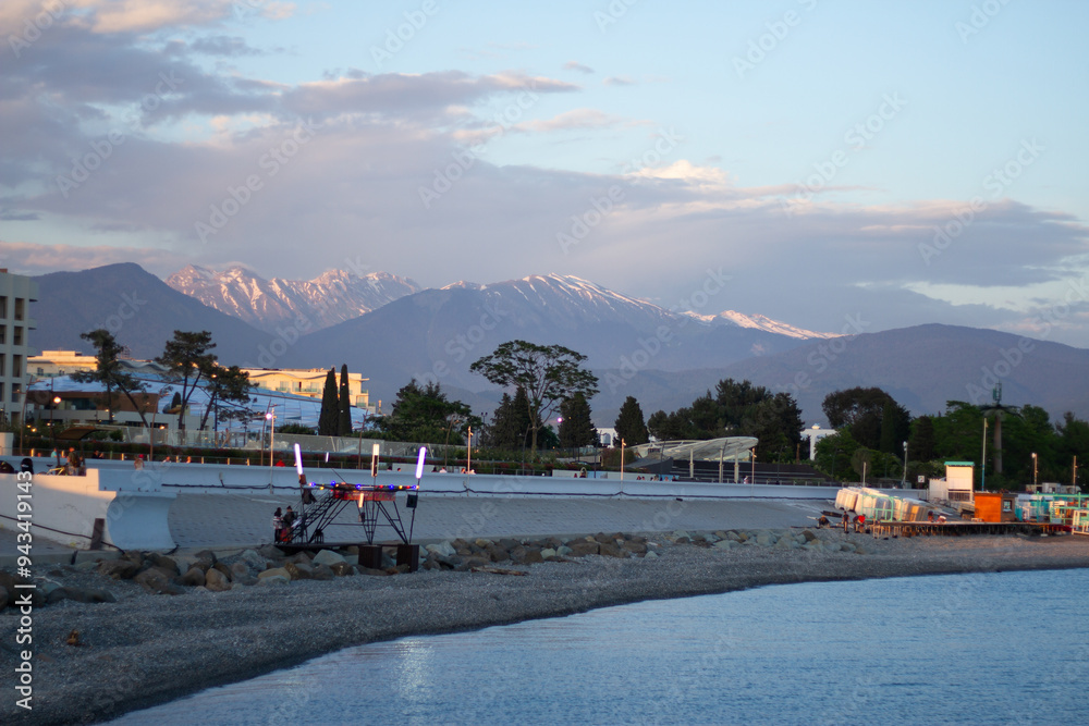 Sunset at sea in Sochi (Adler).