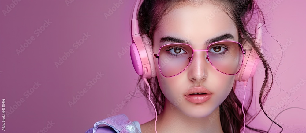 Vibrant female student in pink attire smiling pointing upwards on a pink backdrop Features copy space image showcases emotions ideal for advertising Vibrant female student in pink attire smiling pointing upwards on a pink backdrop Features copy space image showcases emotions ideal for advertising