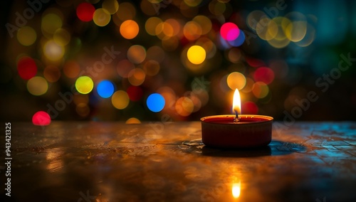 Candle light, Diya oil lampand bokeh background celebrate Indian Holiday, , Design for poster, banner, greeting card, and invitation 