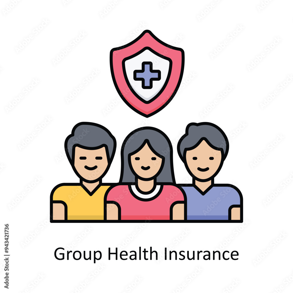Group Health Insurance Vector filled outline icon design illustration. insurance symbol on white background EPS 10 File . Group Health Insurance Vector filled outline icon design illustration. insurance symbol on white background EPS 10 File .